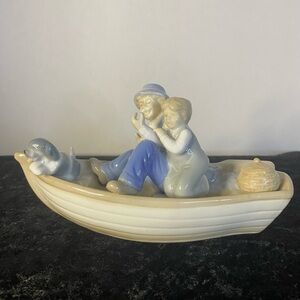Man Boy Dog Fishing Boat Father Grandfather Son Grandson Paul Sebastian Figurine